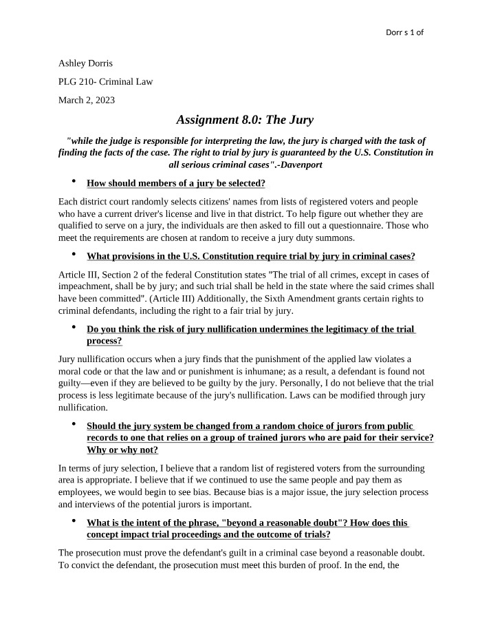 The Jury - Assignment 8