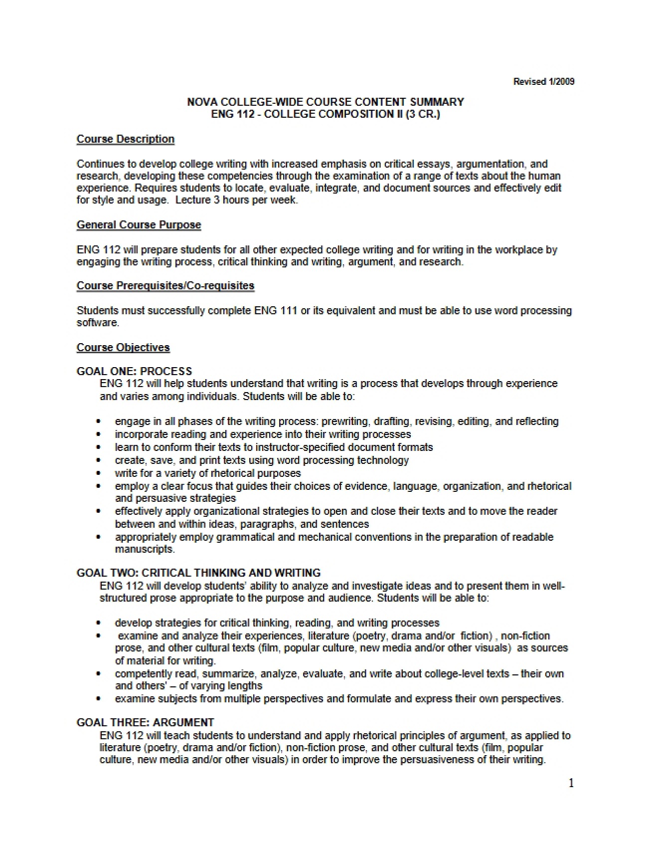 College Composition II Content