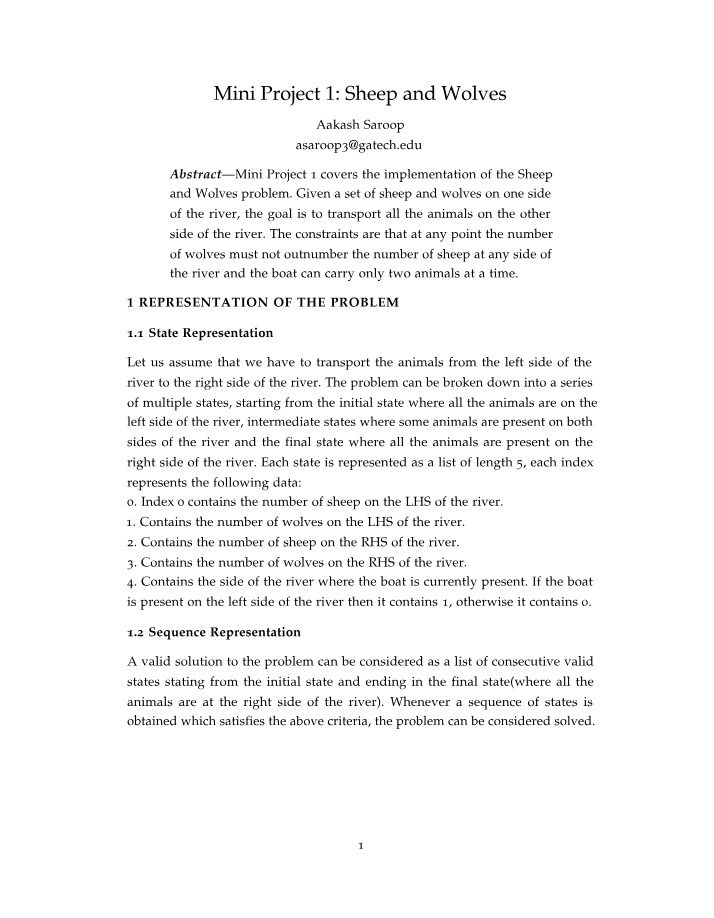 Implementation and Solution for Transporting Sheep and Wolves