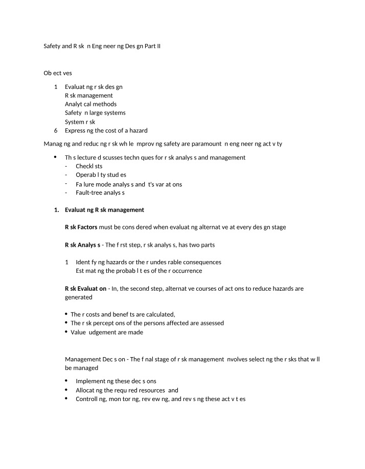 Risk Analysis and Management Techniques in Engineering Design