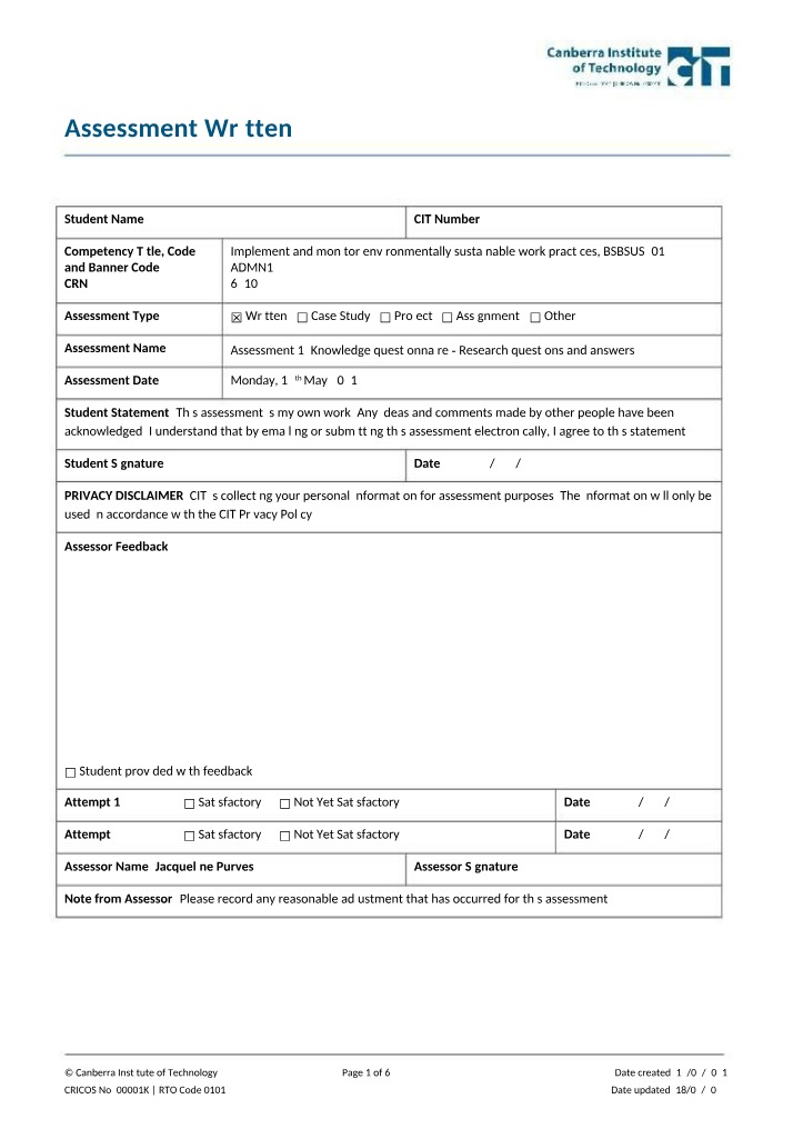 Sustainable Work Practices Implementation
