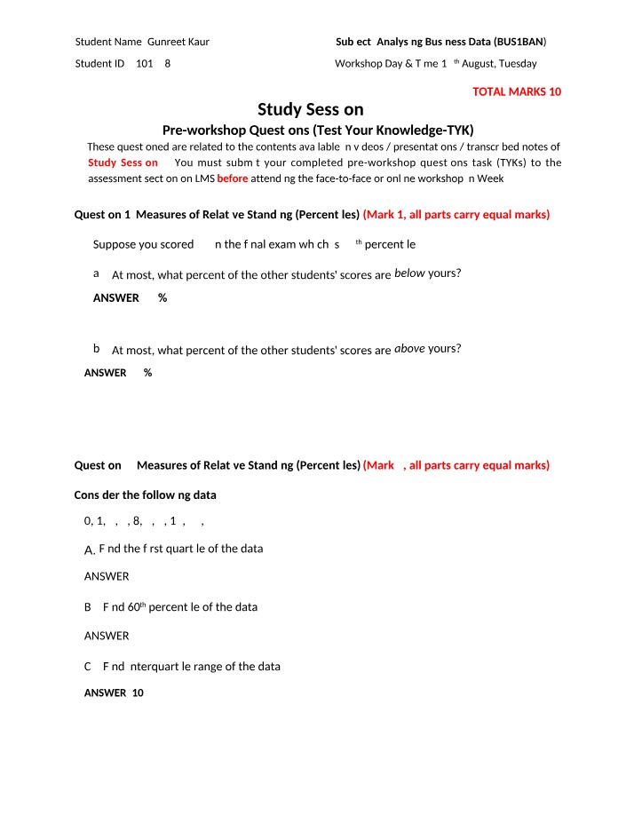 Pre-workshop Questions for Study Session 4