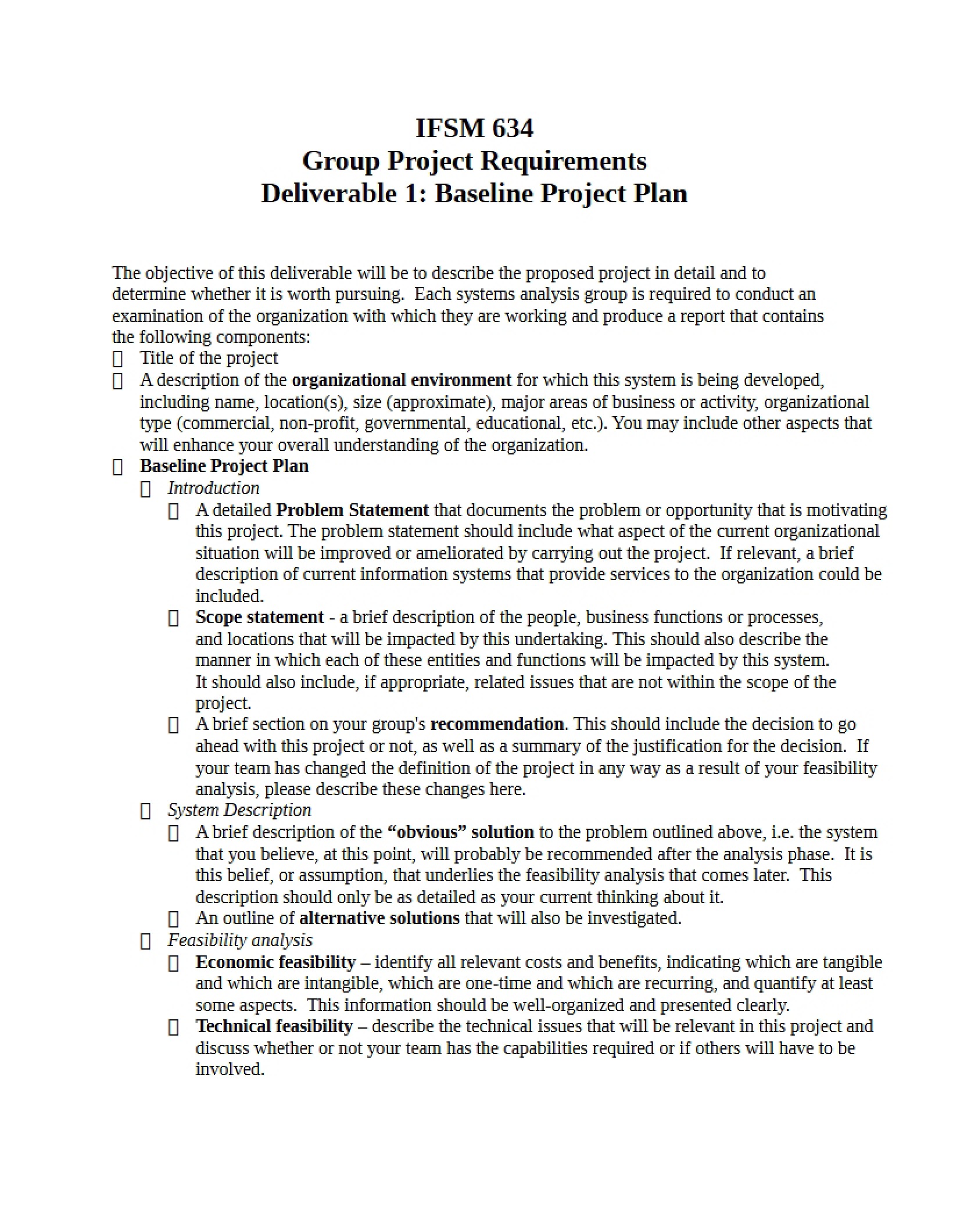 Plan for Project Baseline
