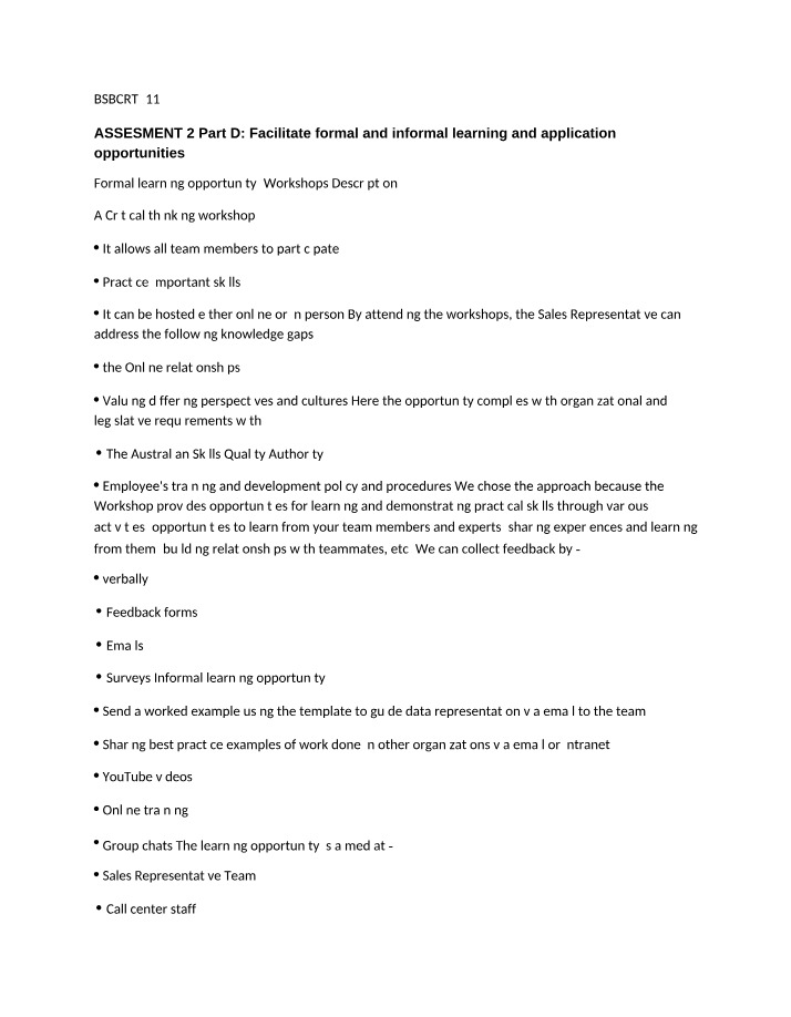 Assessment 2 Part D for BSBCRT511
