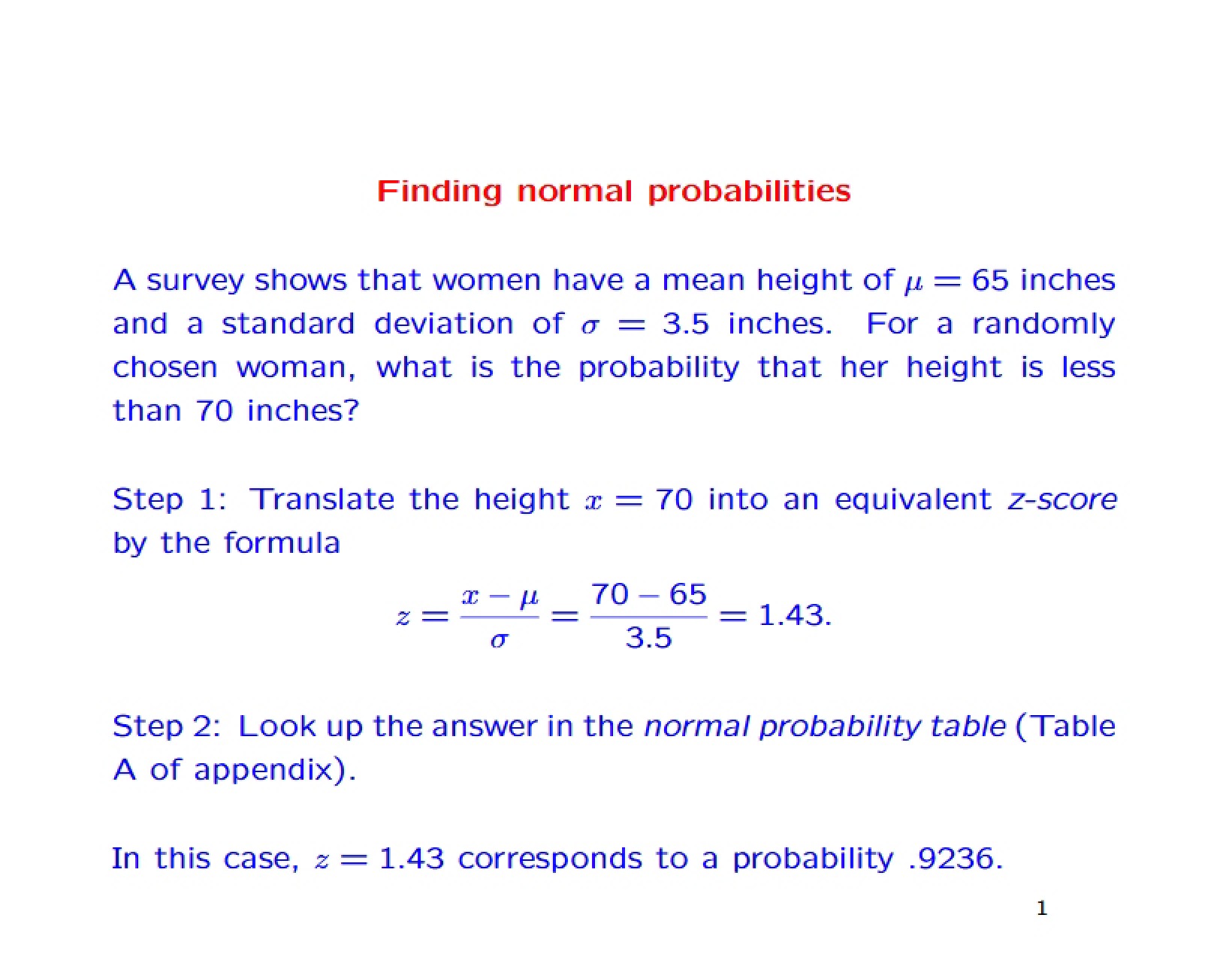 Calculation of Normal Probabilities