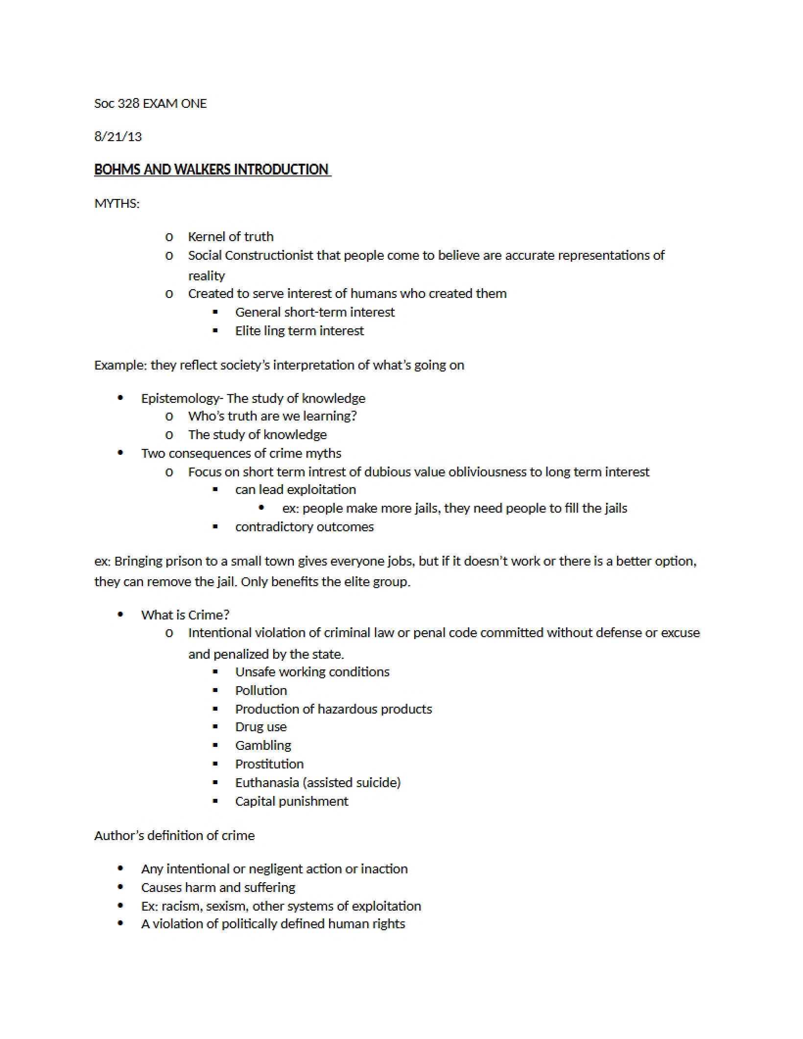 Study Guide for Exam One