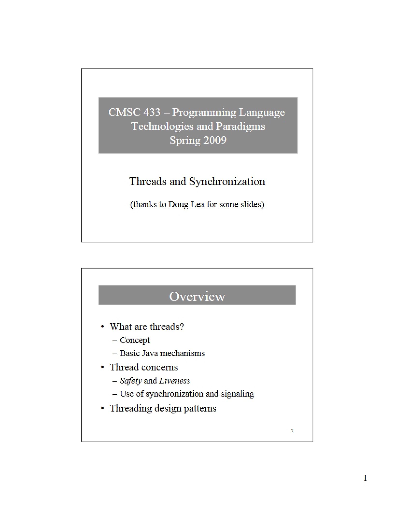 Synchronization and Threads
