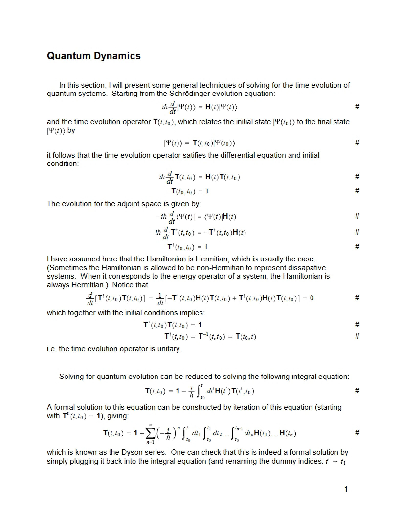 Dynamics of Quantum Systems