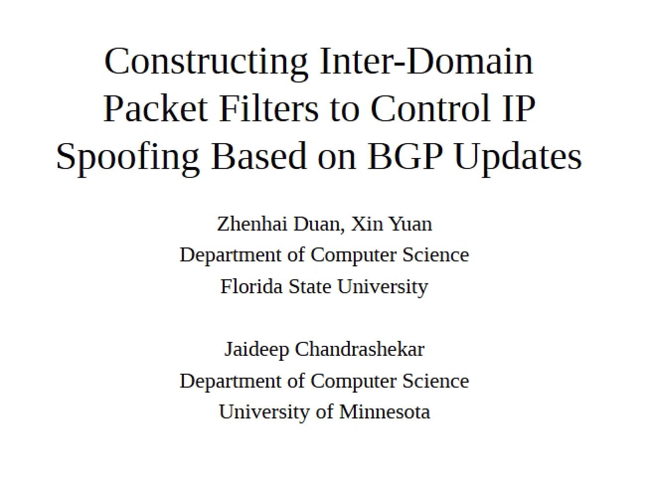 Using BGP Updates to Build Inter-Domain Filters Against IP Spoofing