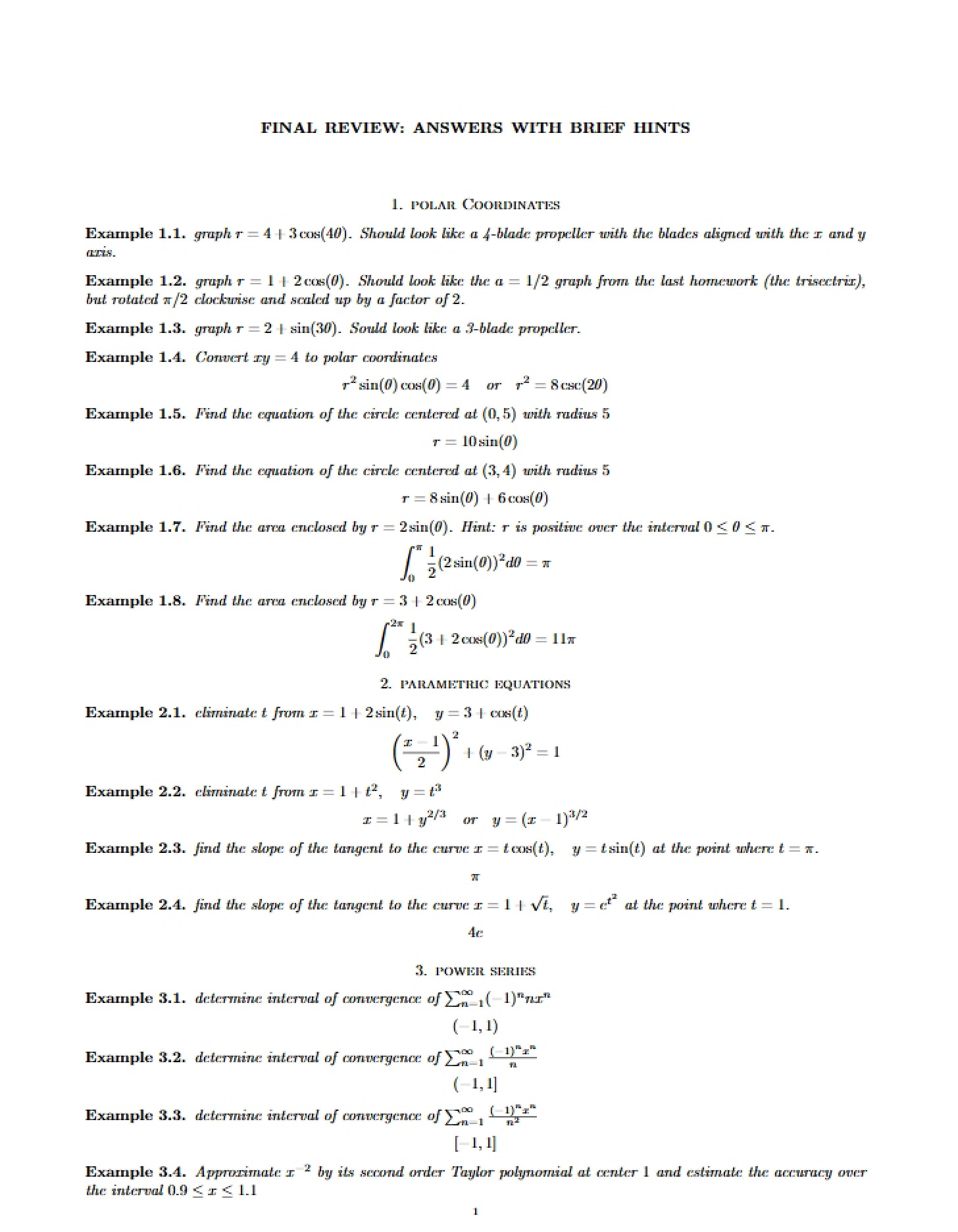 Textbook Answer Keys Math 141 Final Review