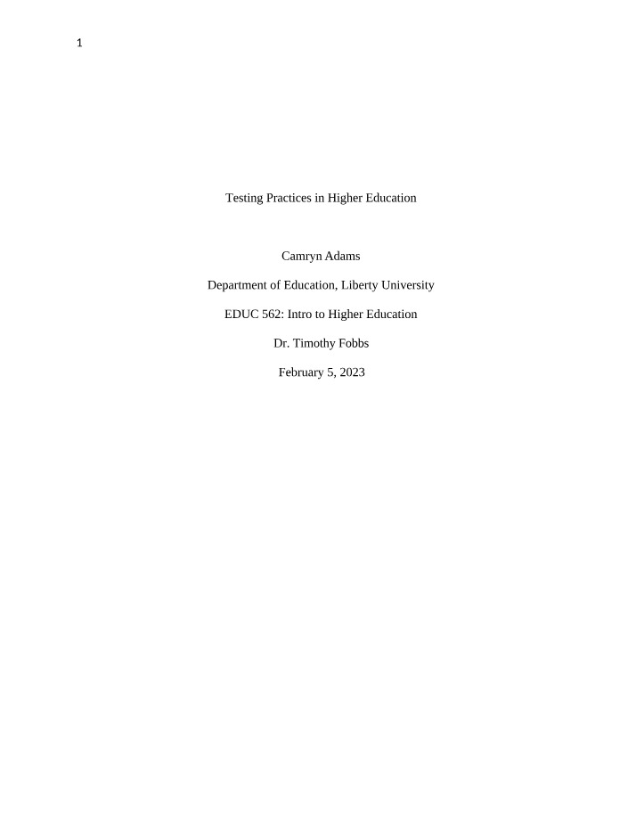 Higher Education Testing Practices