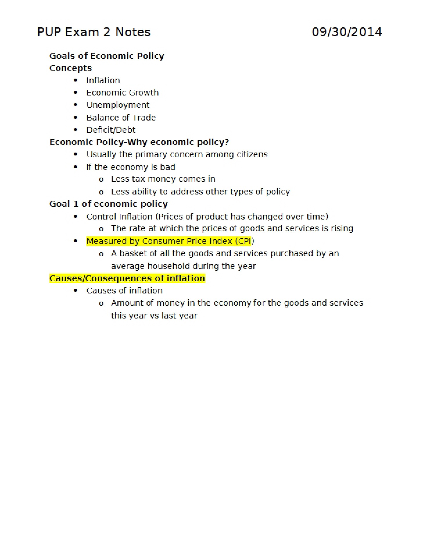 Economic Policy Goals