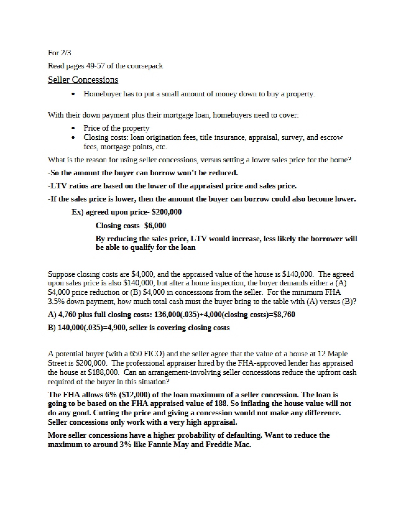 Concessions by Sellers