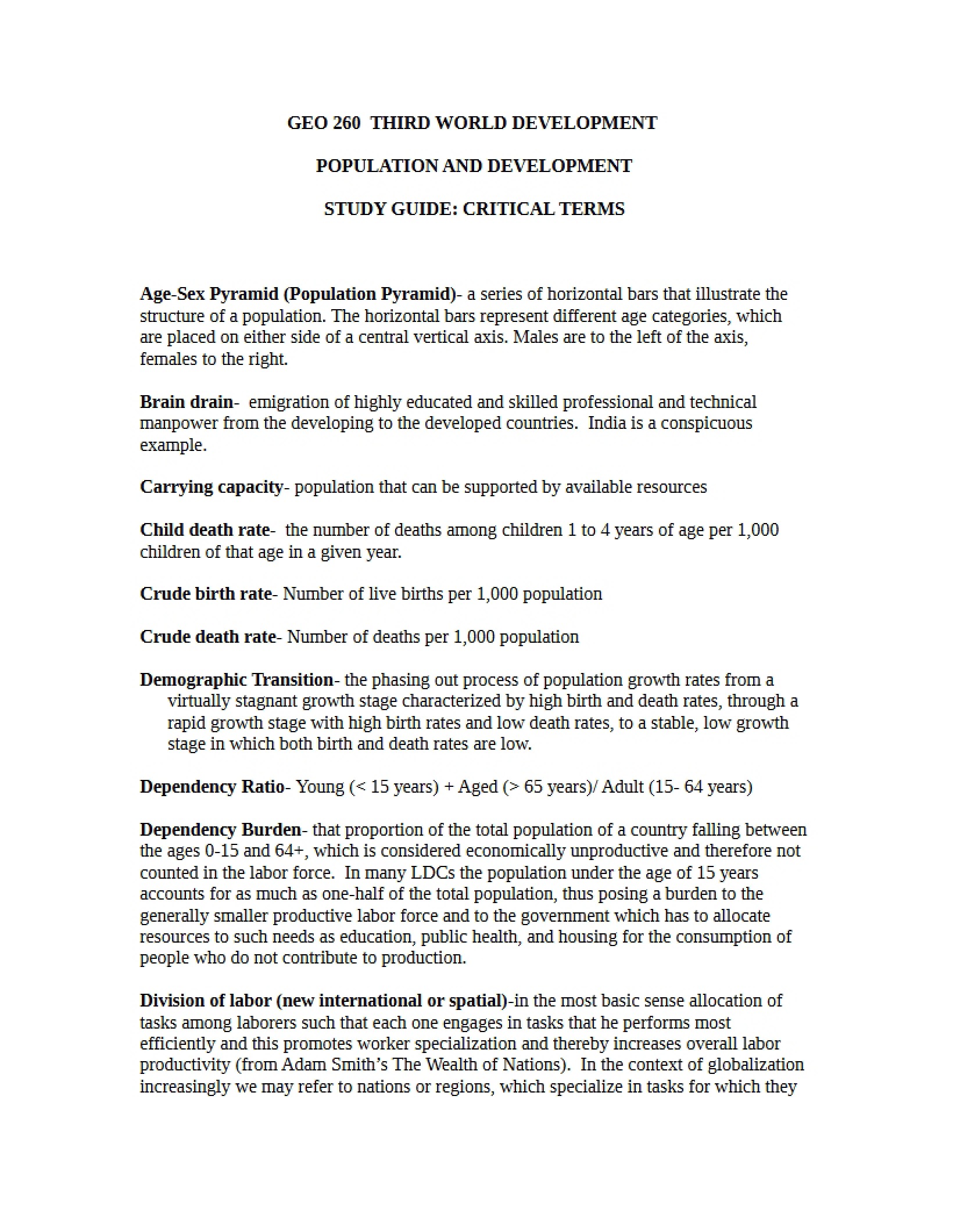 Study Guide for GEO260
