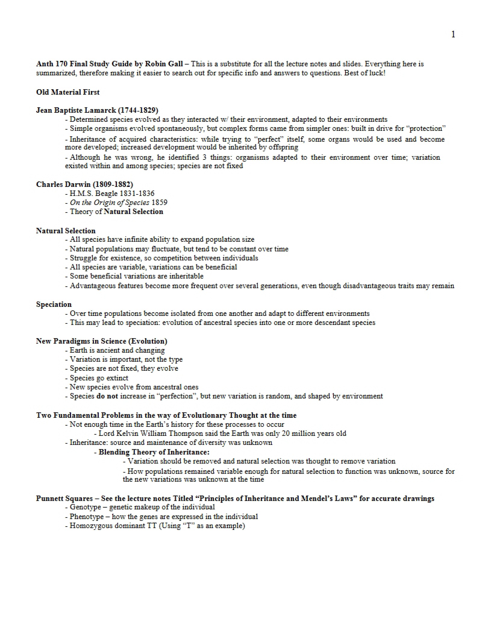 Human Origins Study Guide