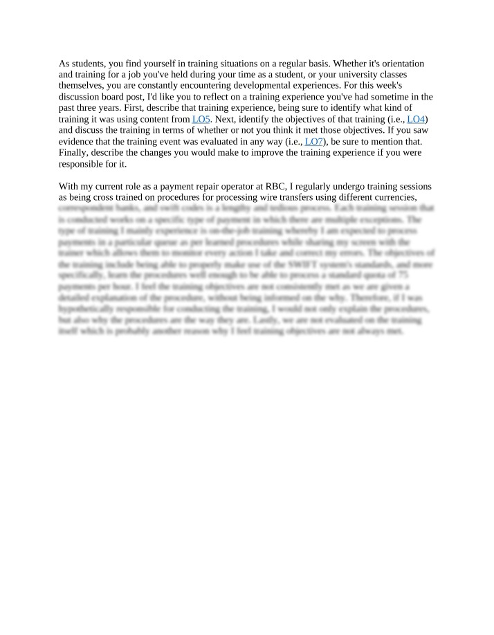Enhancing Training Experiences - A Reflection on Past Training