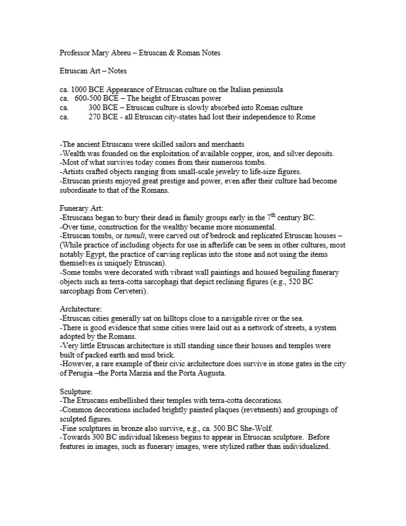 Abbreviated Notes on Etruscan-Roman Art