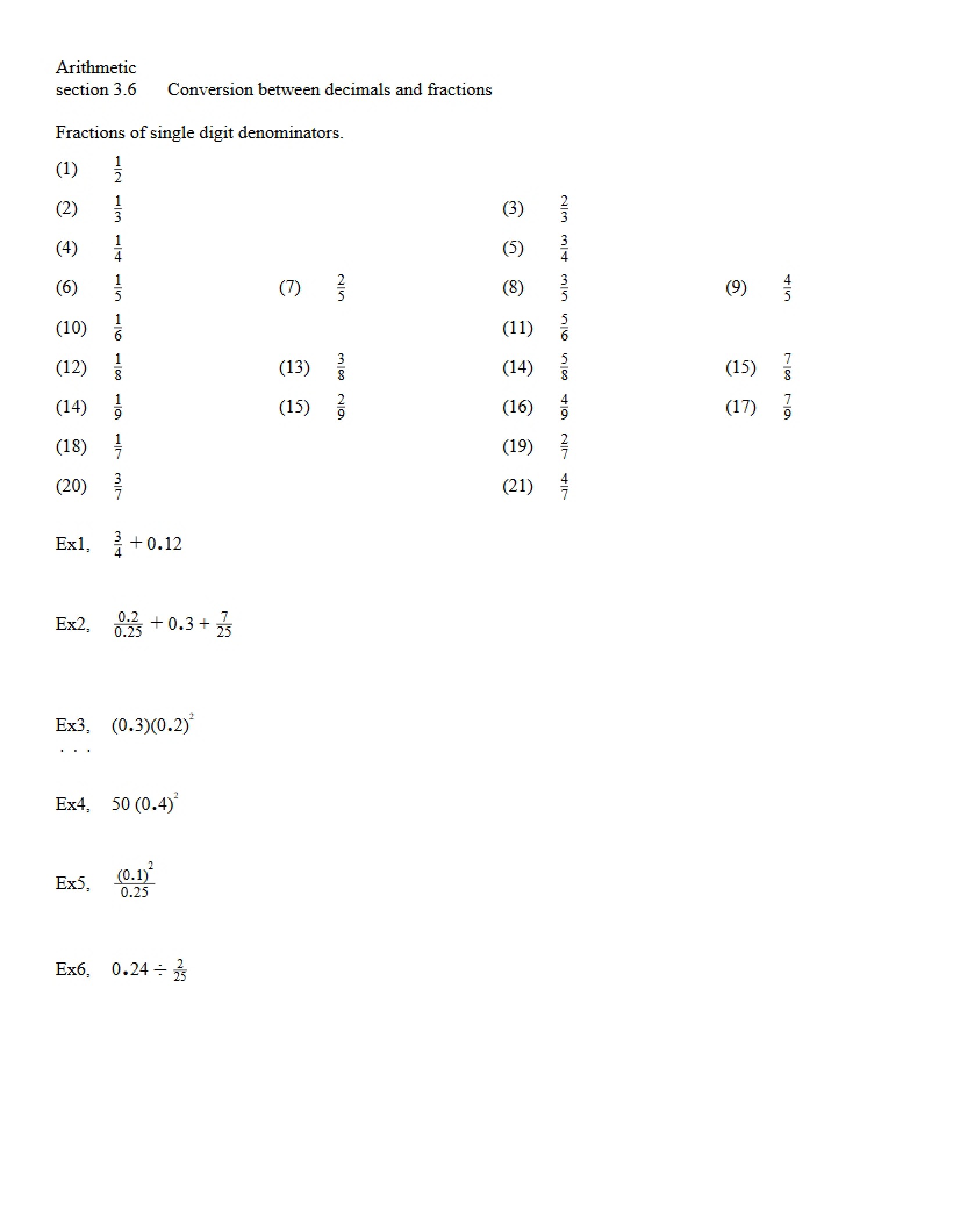 Decimal to Fraction Conversion (3.6)