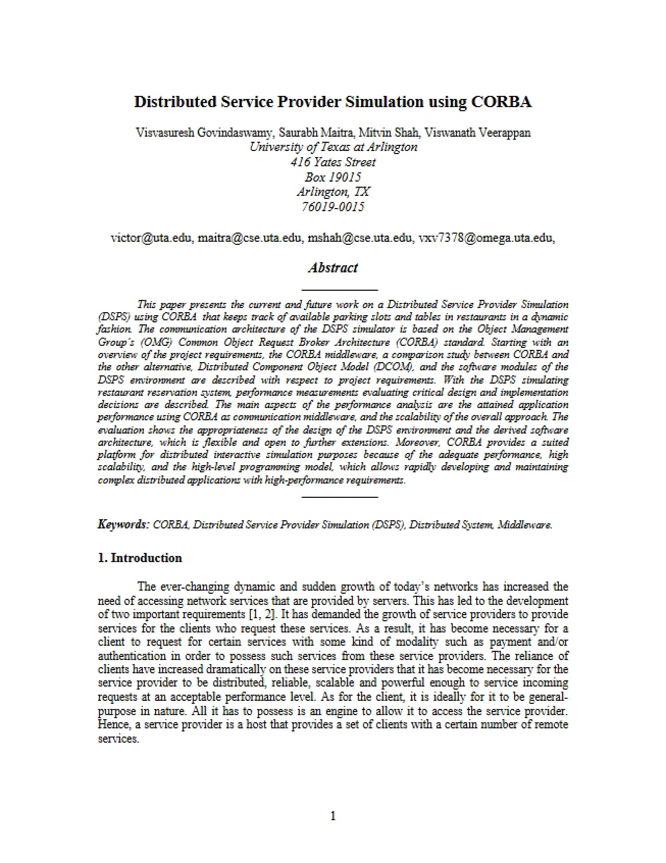 CORBA Simulation Distributed Service Providers