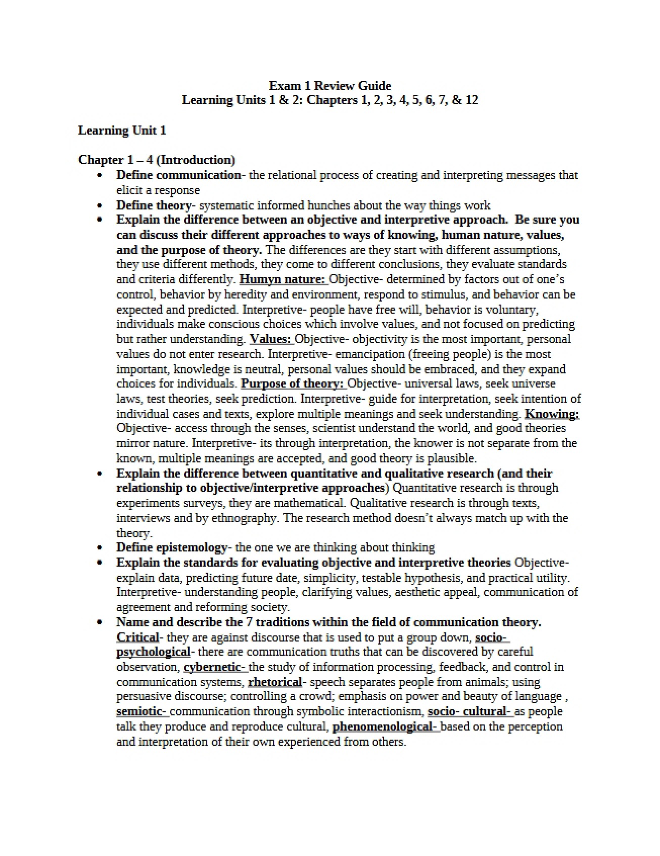 Review Guide for First Exam