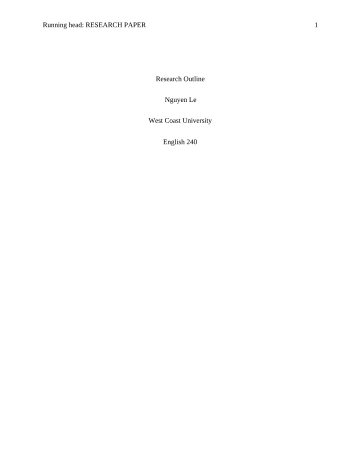 ENGL240 - Paper Outline