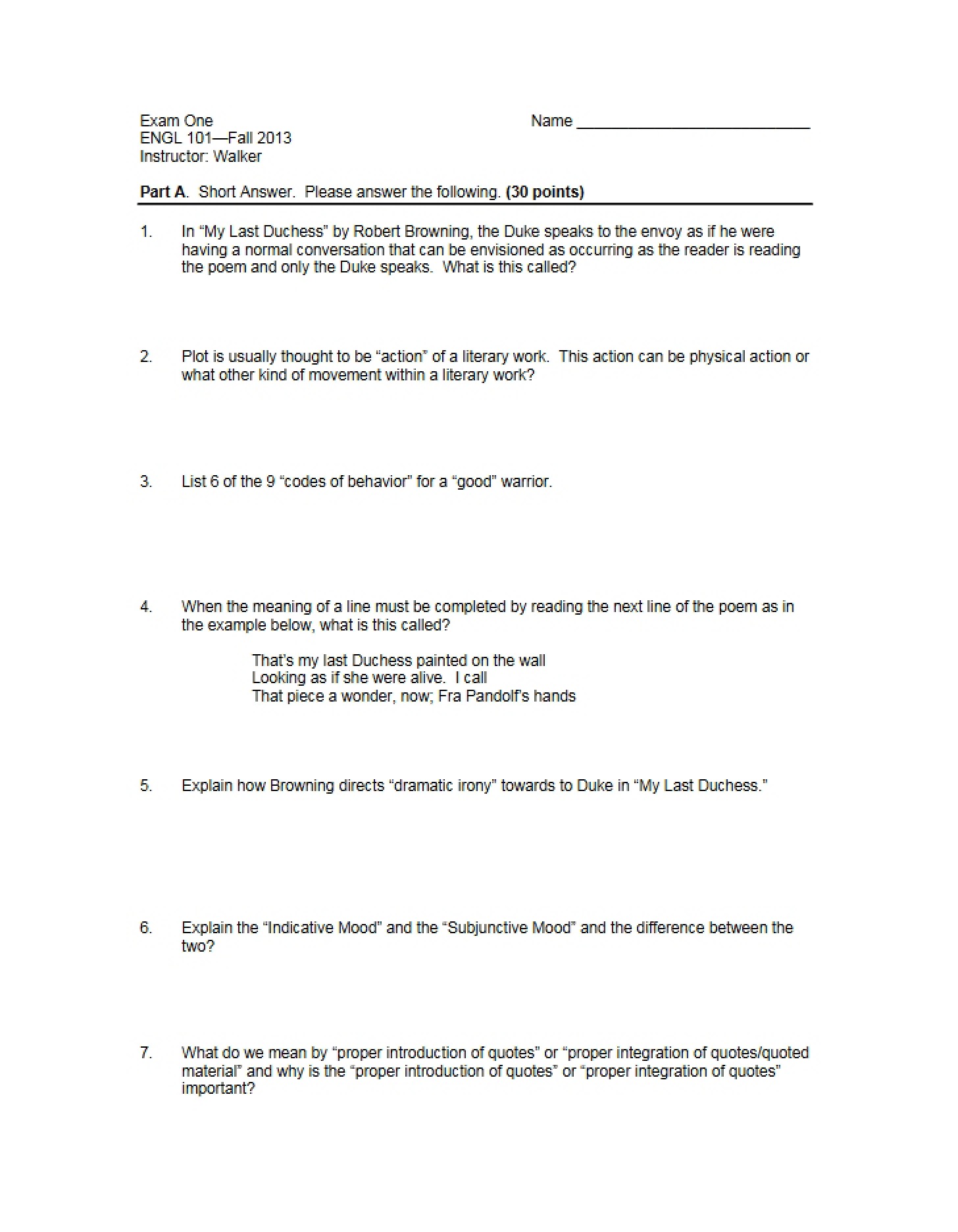 Fall 2013 Exam One
