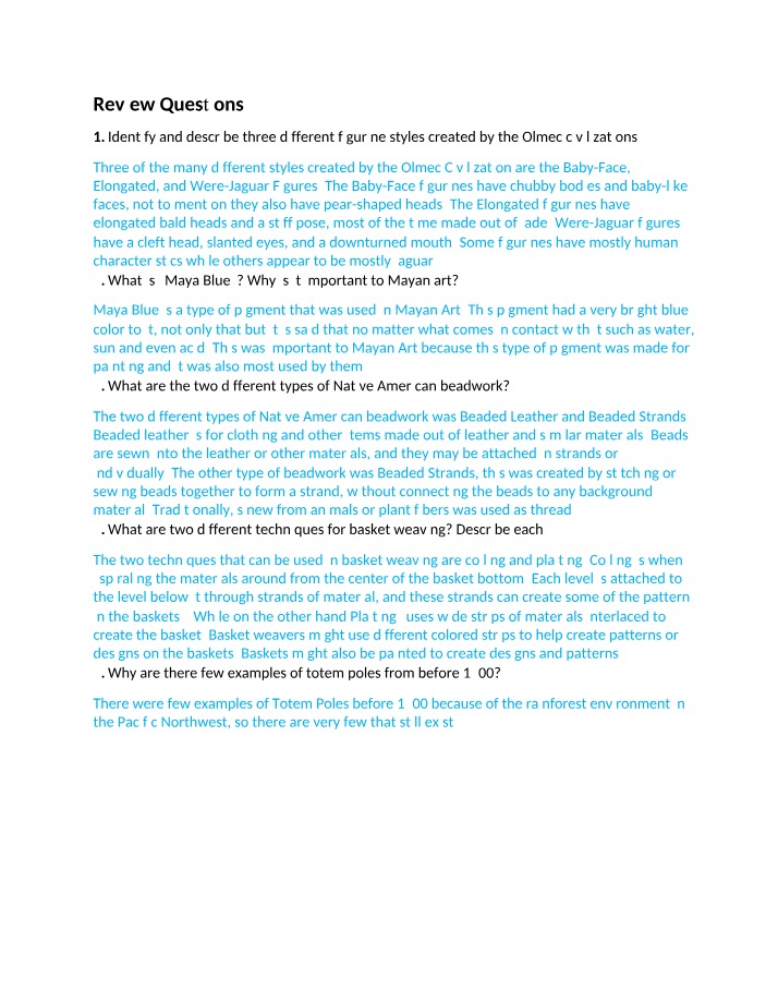Art History - Review and Critical Thinking Questions