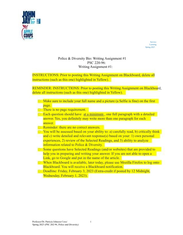 Writing Assignment 1 - Police & Diversity