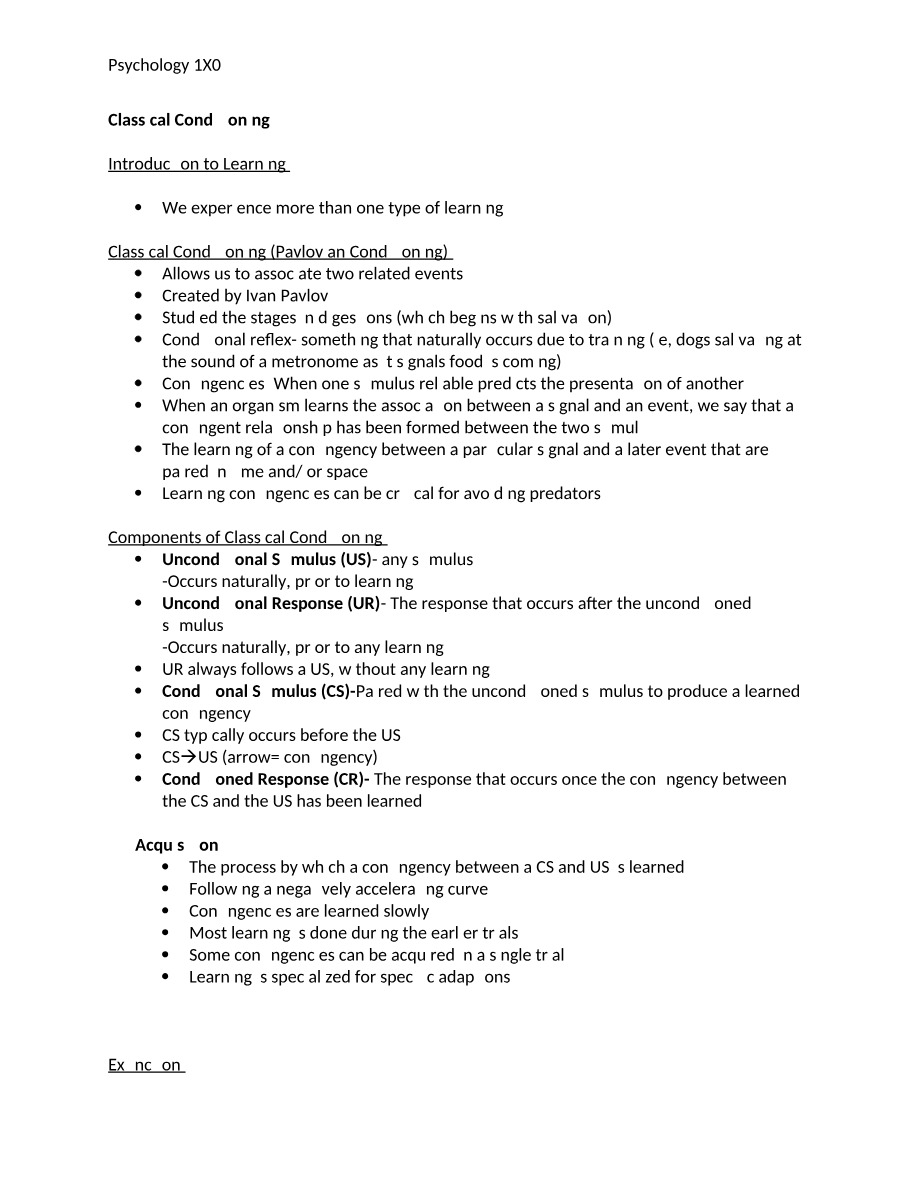 Notes on Classical Conditioning