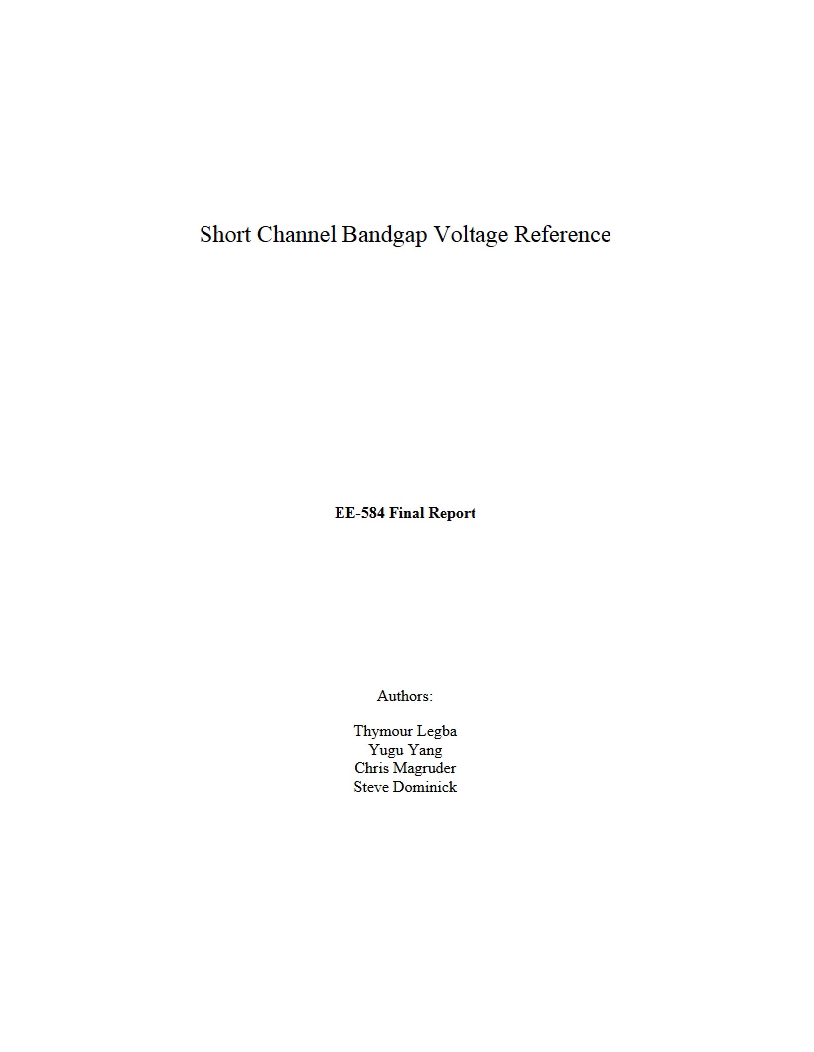 Bandgap Voltage Reference Short Channel