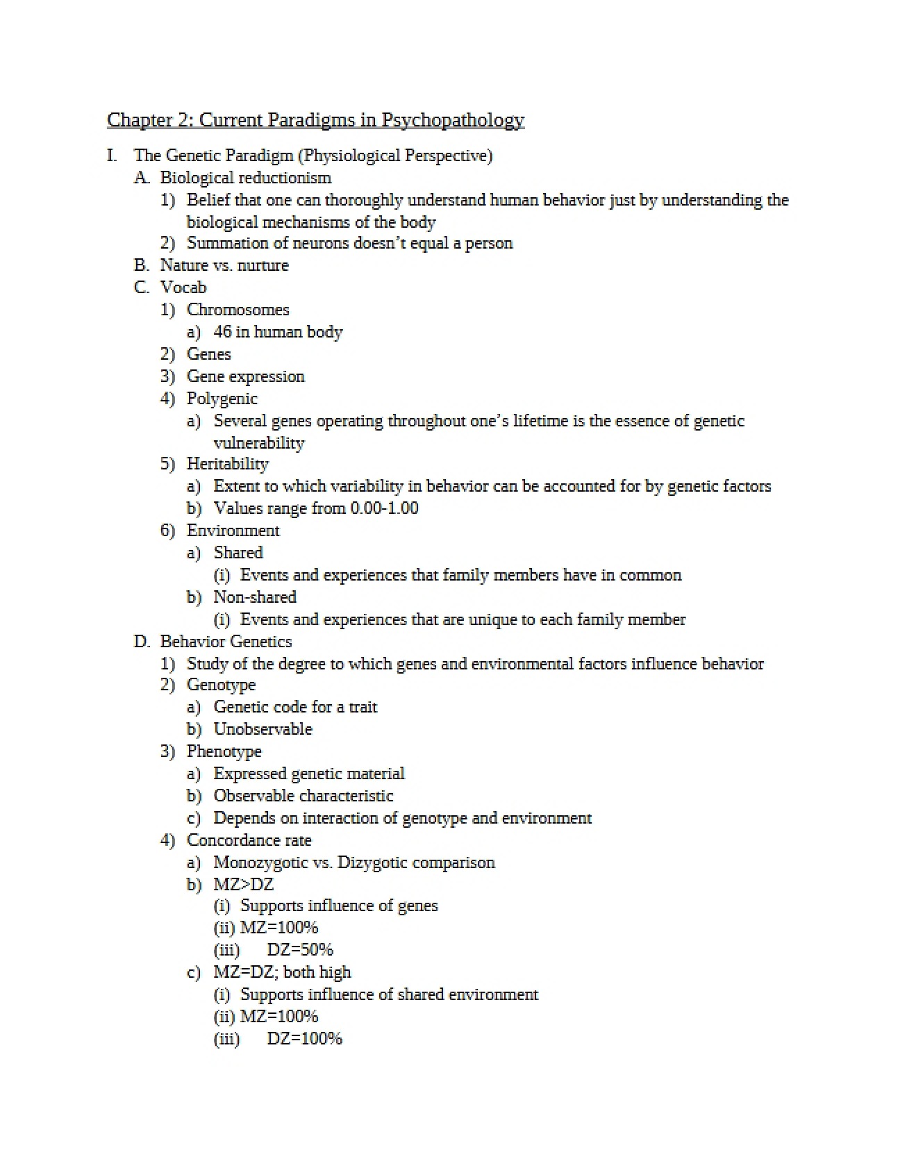 Psychopathology Current Paradigms (Chapter 2)