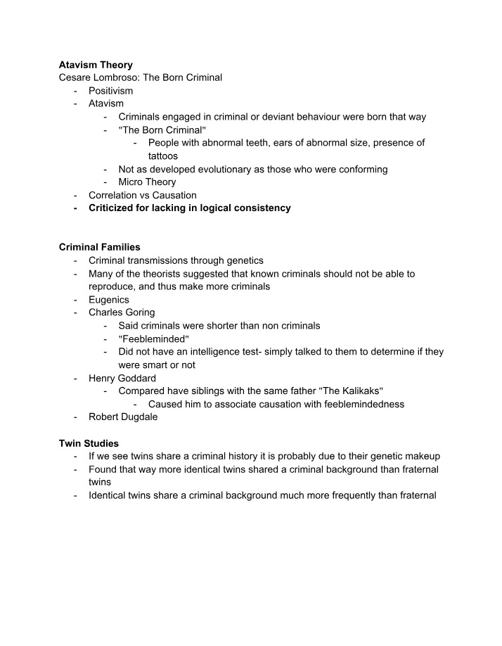 Atavism Theory and Criminal Behavior