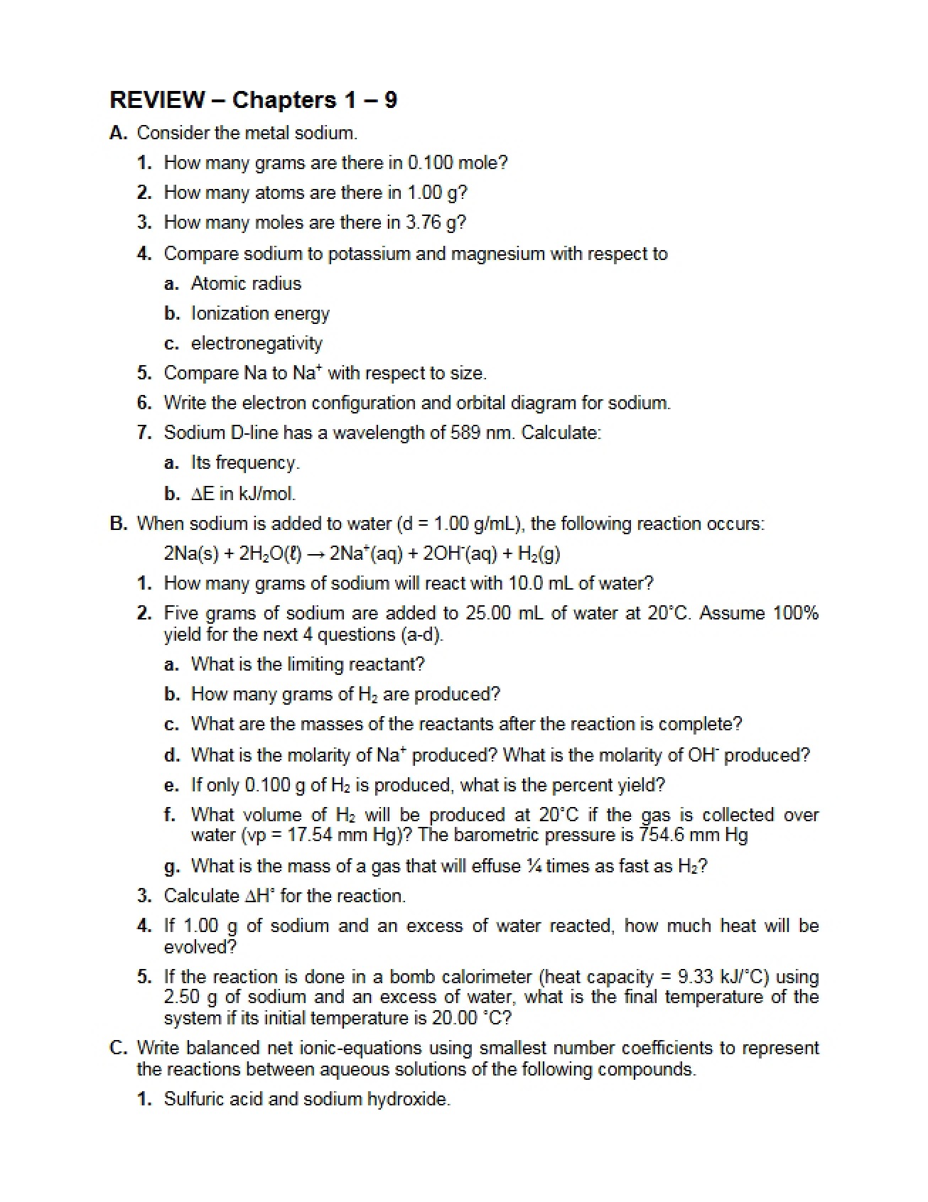 Final Review Fall 2014