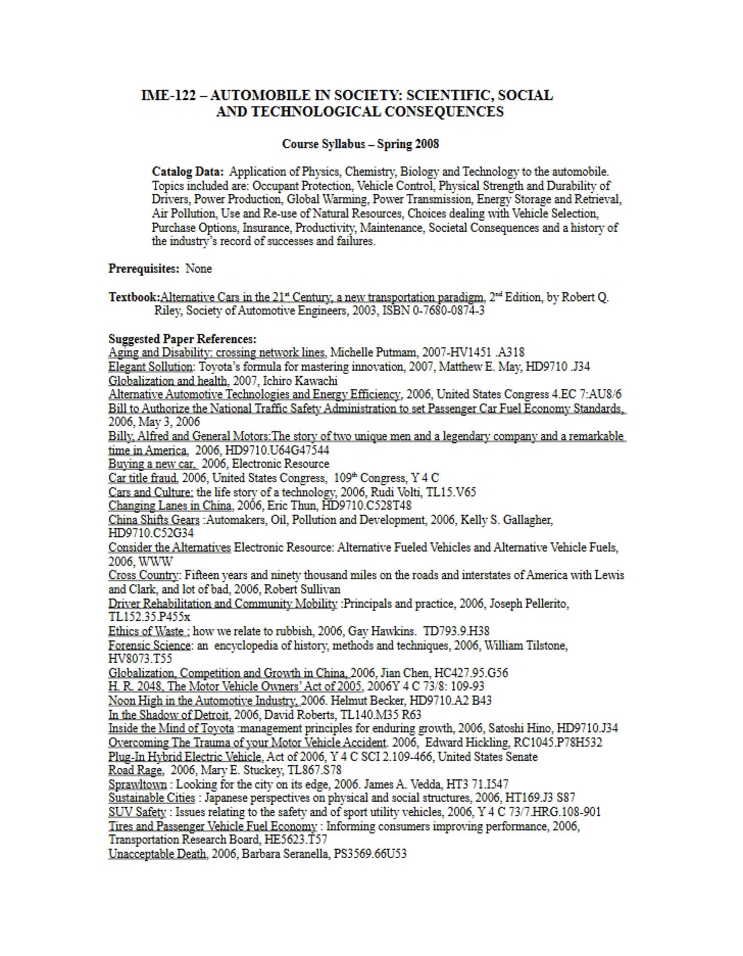 Course Syllabus