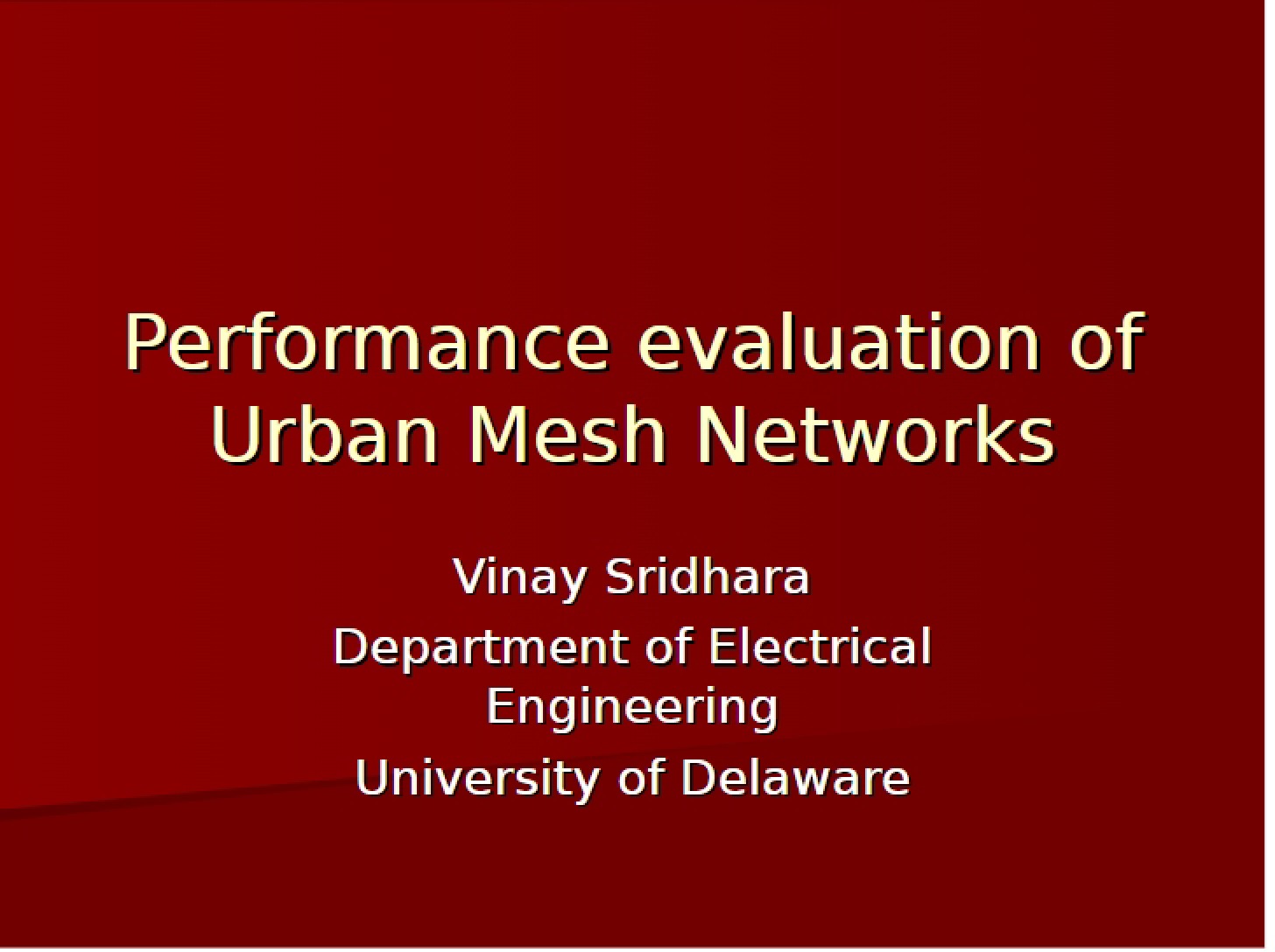 Urban Mesh Networks Performance Evaluation