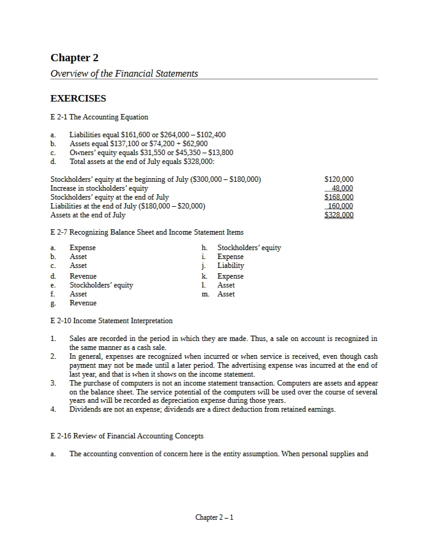 Financial Statements Overview (Chapter 2)