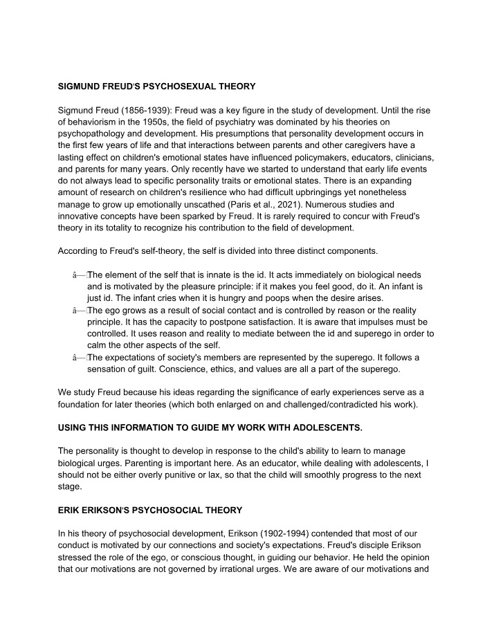 Impacts of Freud's Psychosexual Theory
