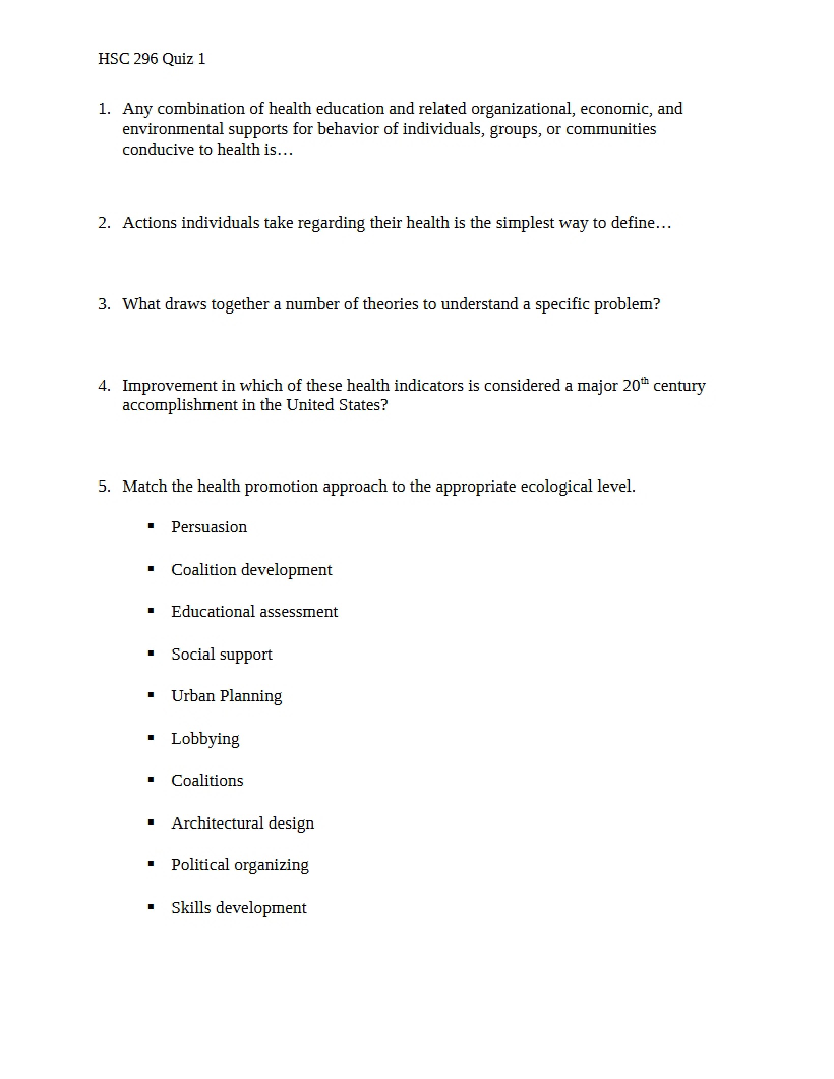 Health Belief Model Quiz