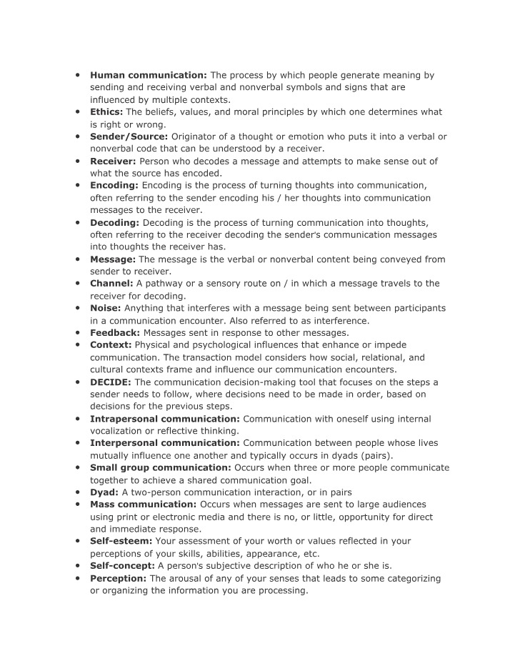 Introduction to Human Communication - COM100 Documents
