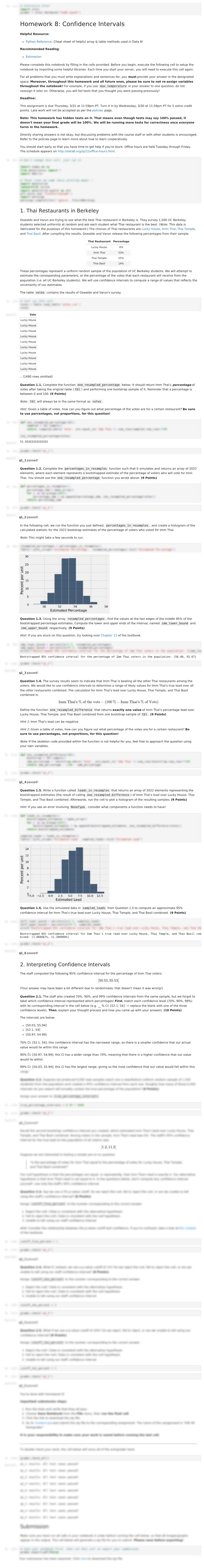 Confidence Intervals - Homework 8