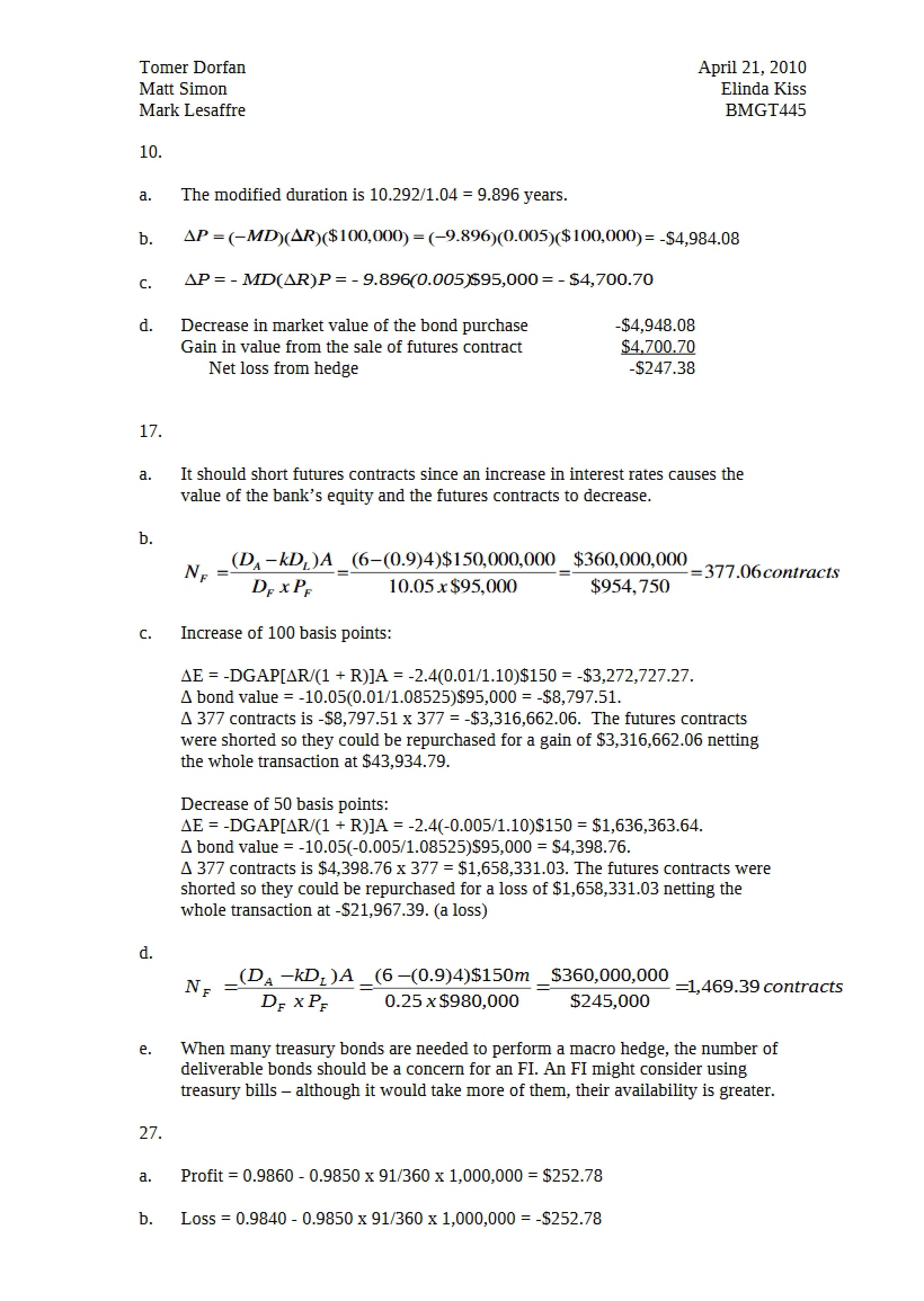 Notes regarding Banking
