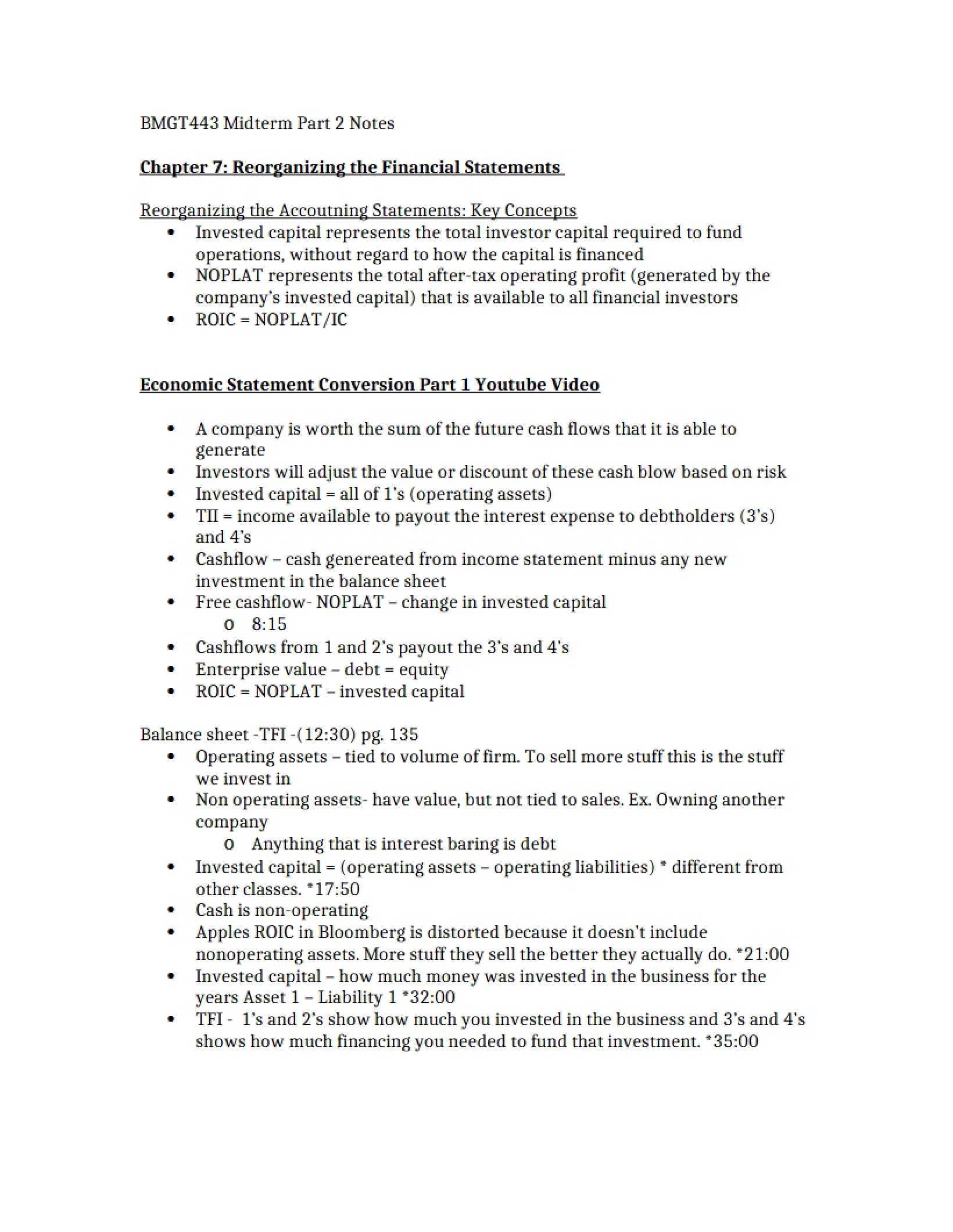 Reorganizing Financial Statements - Chapter 7