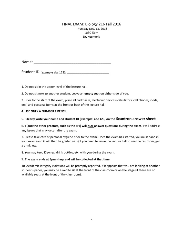 Renal and CO2 Transfer - Biology 216 Final Exam Tips