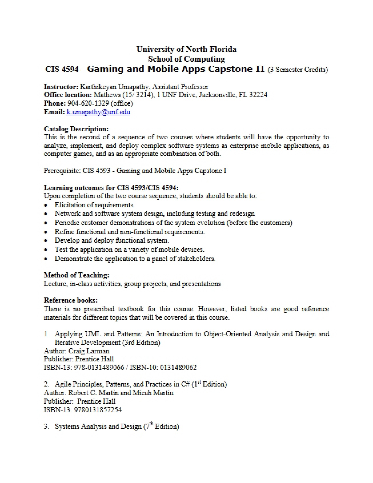 Capstone II Gaming and Mobile Apps Syllabus