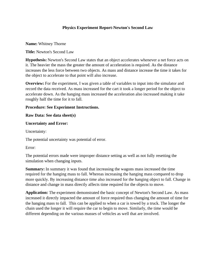 Experiment Report for Newton's Second Law