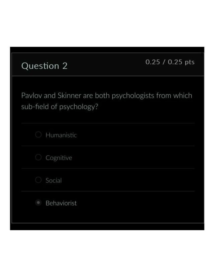 Psychology Quiz - Pavlov and Skinner