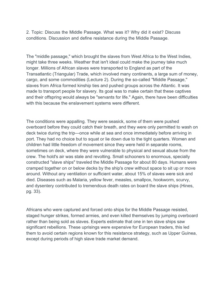 Conditions, Resistance, and Tragic Journeys - The Middle Passage