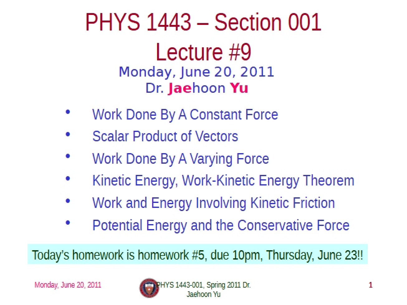 Notes from Lecture (1)