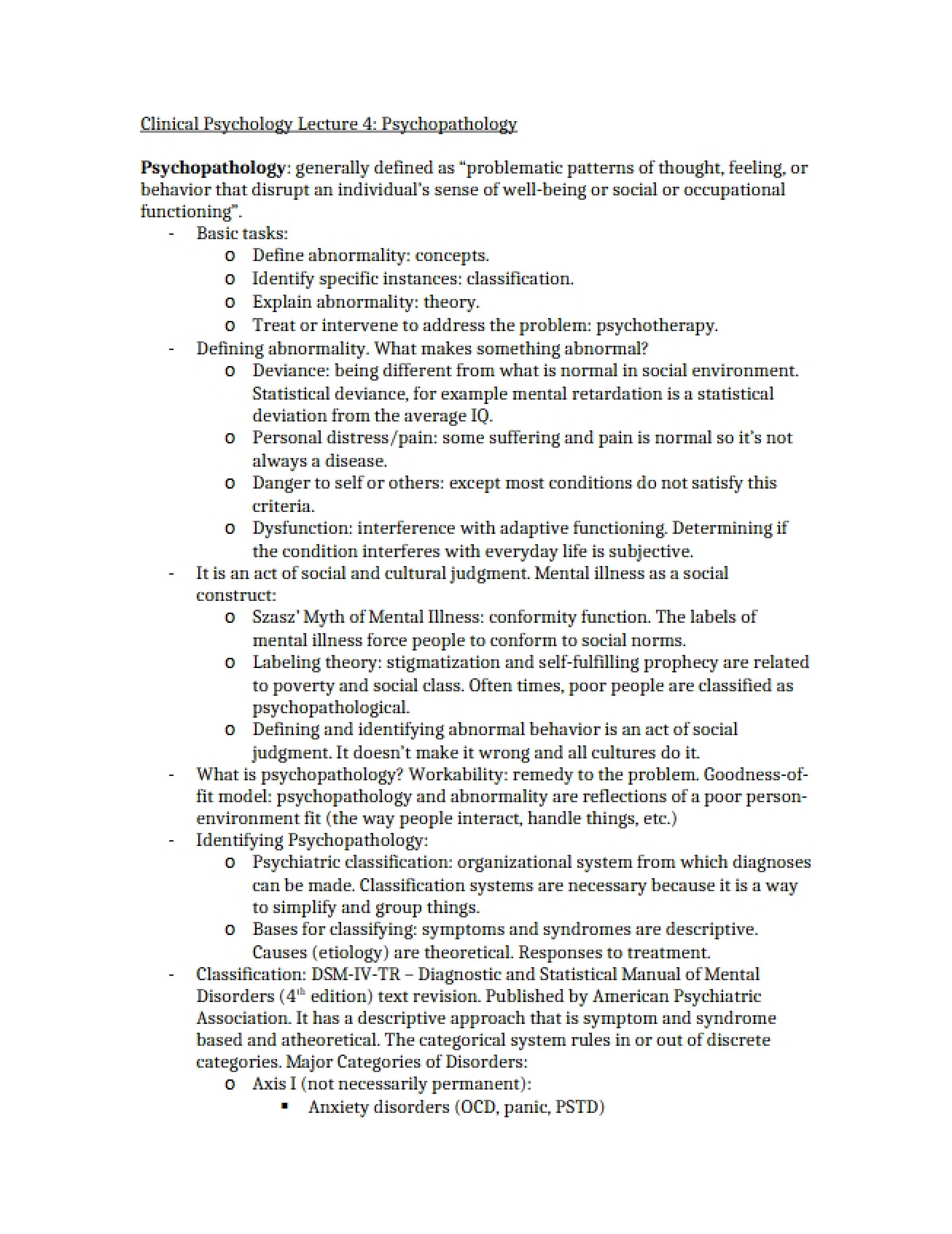 Lecture Notes for Introduction to Psychology