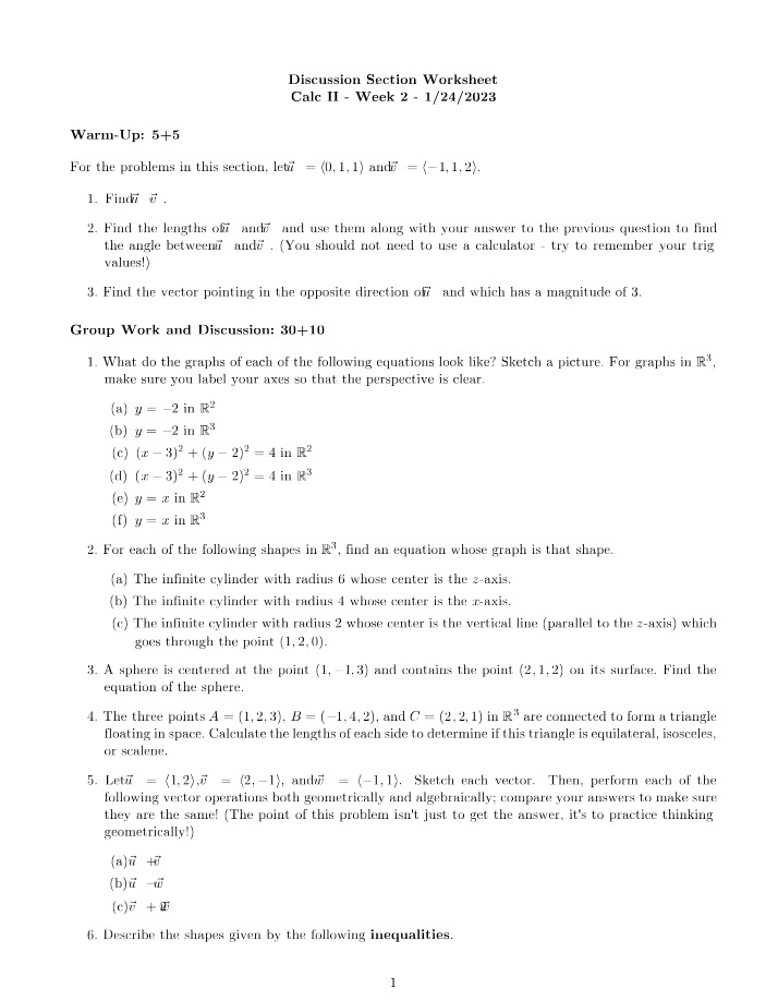 Math 233 Week 2 Discussion Section Worksheet